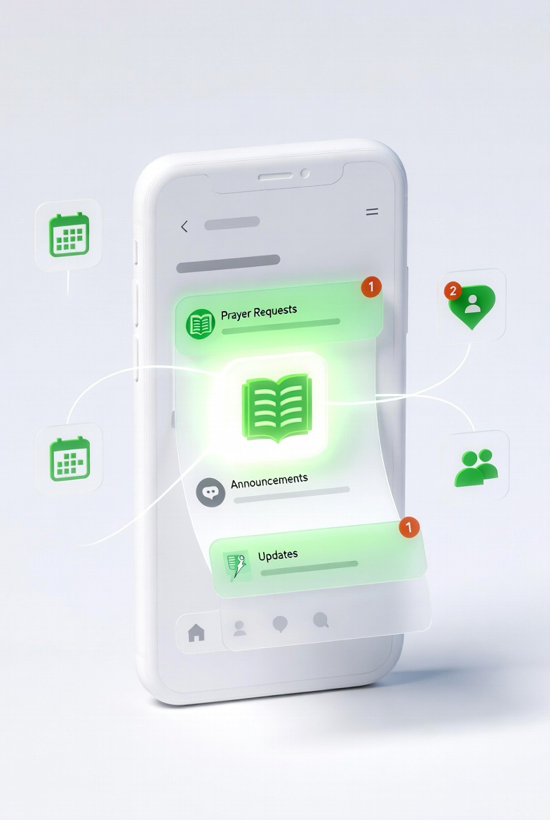 Scrolling feed of prayer requests and announcements